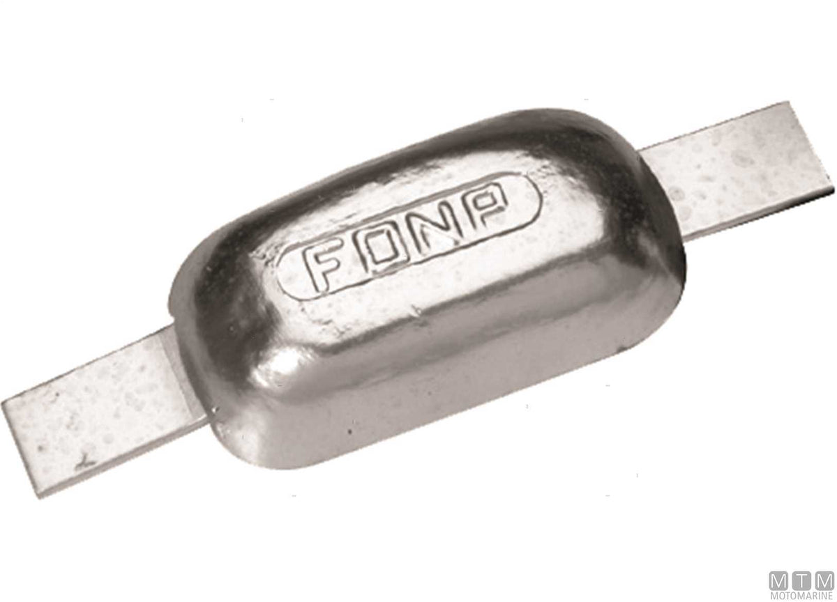 Oval plate anode with weld-on insert L100 mm 0.6 kg zinc - original photo Motomarine Srl
