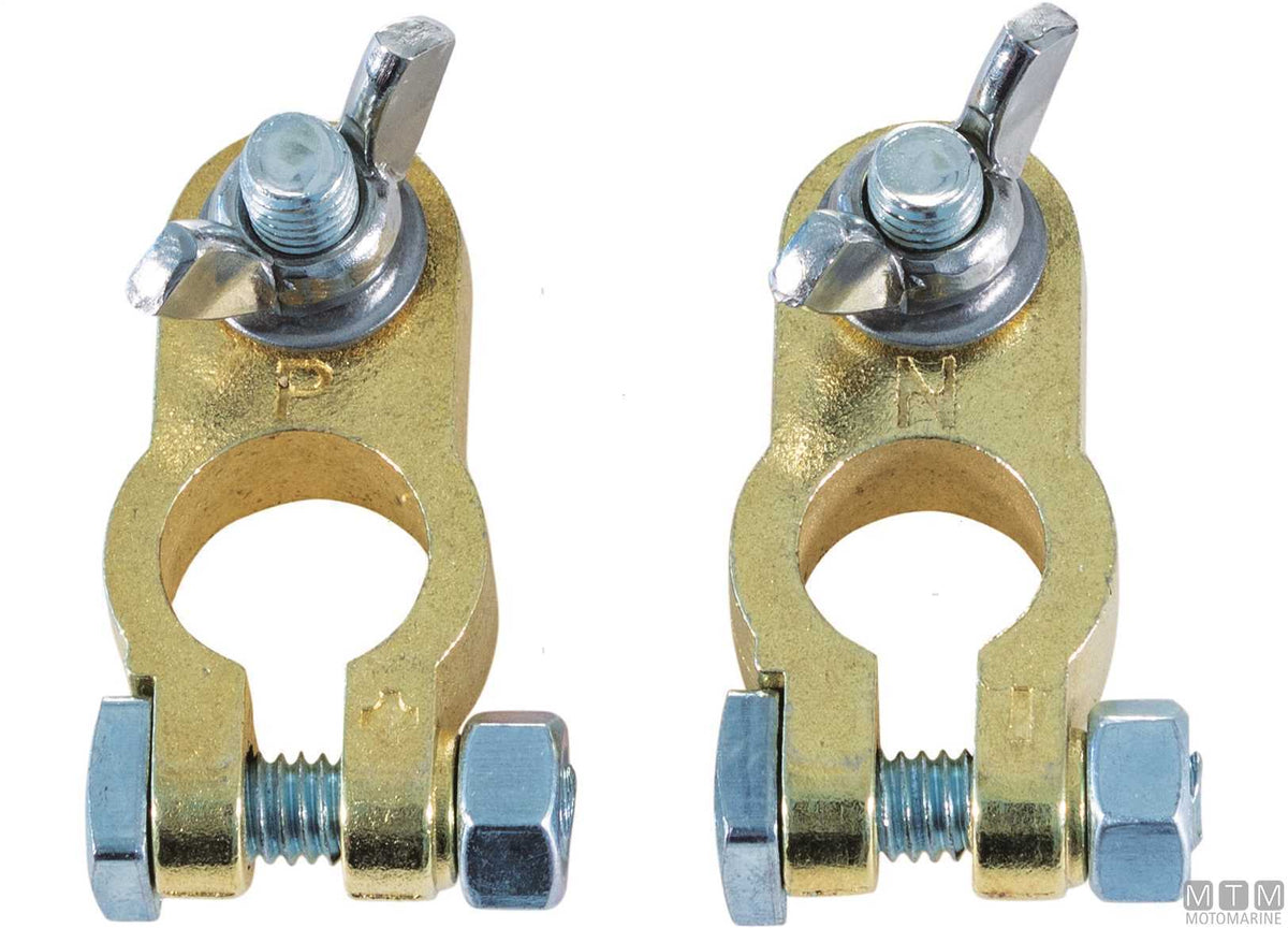 Brass Battery Terminals Blister Pack with Stainless Steel Wing Nuts - original photo Motomarine Srl