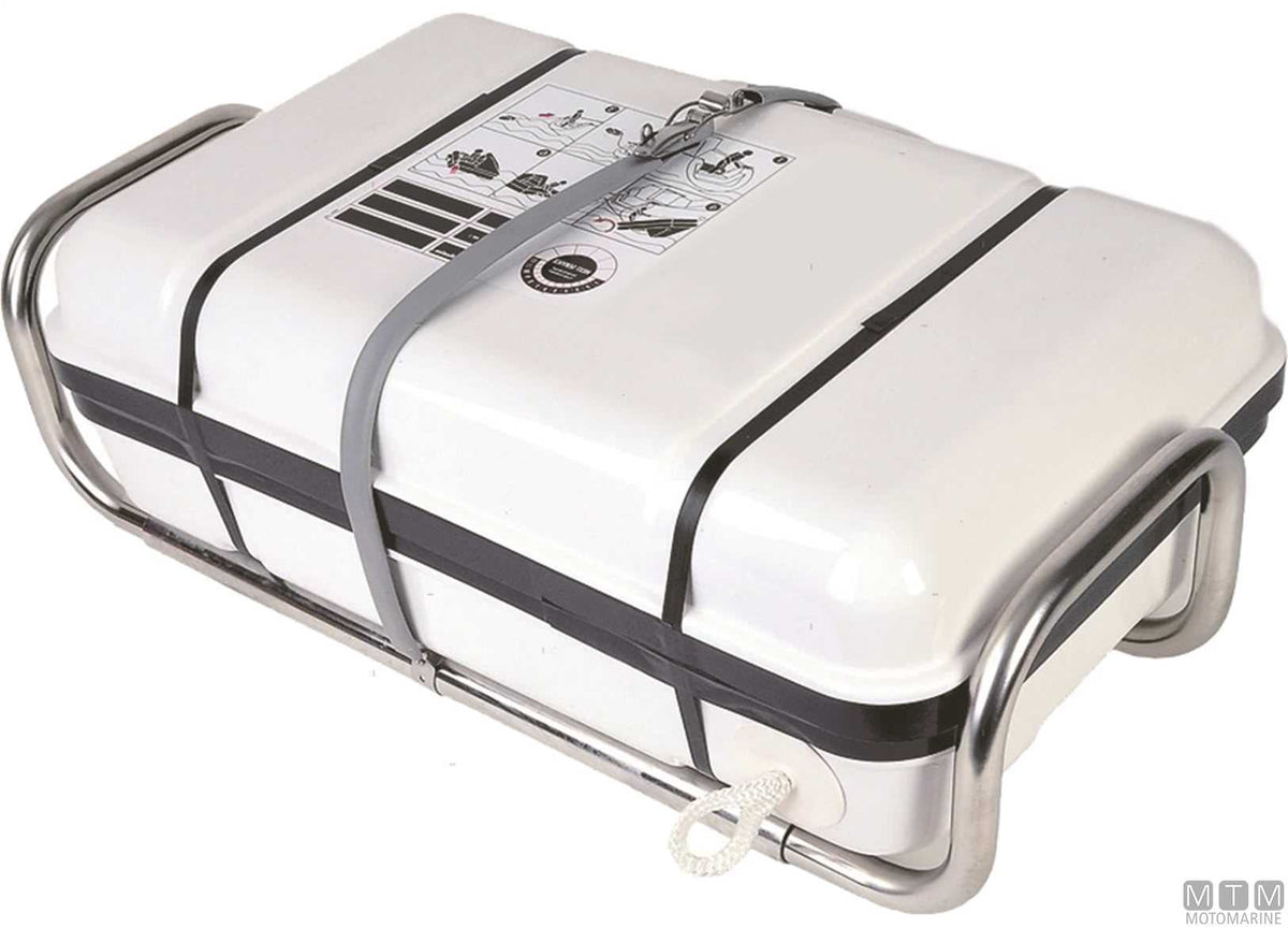 Adjustable stainless steel cradle for liferafts - original photo Motomarine Srl
