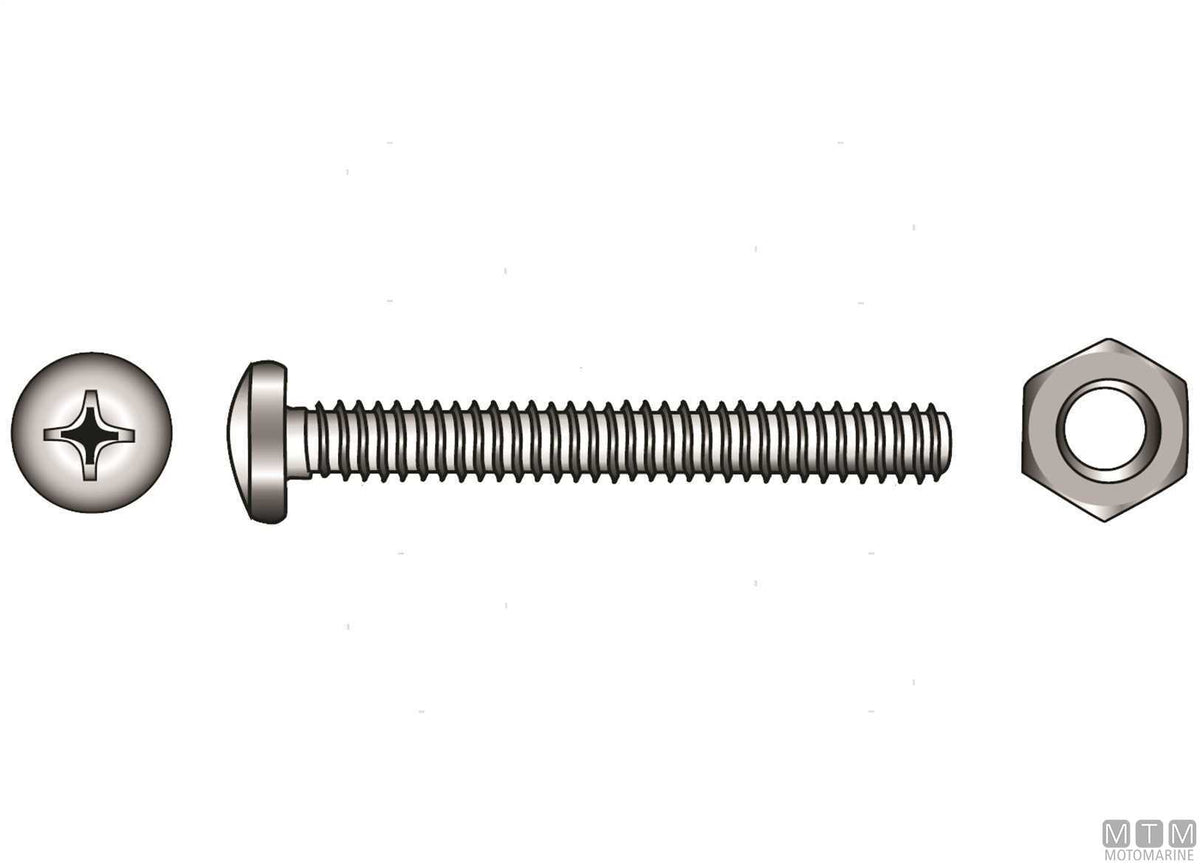 DIN 7985 pan head screws + A4 stainless nuts M5x40, 6 pcs - original photo Motomarine Srl