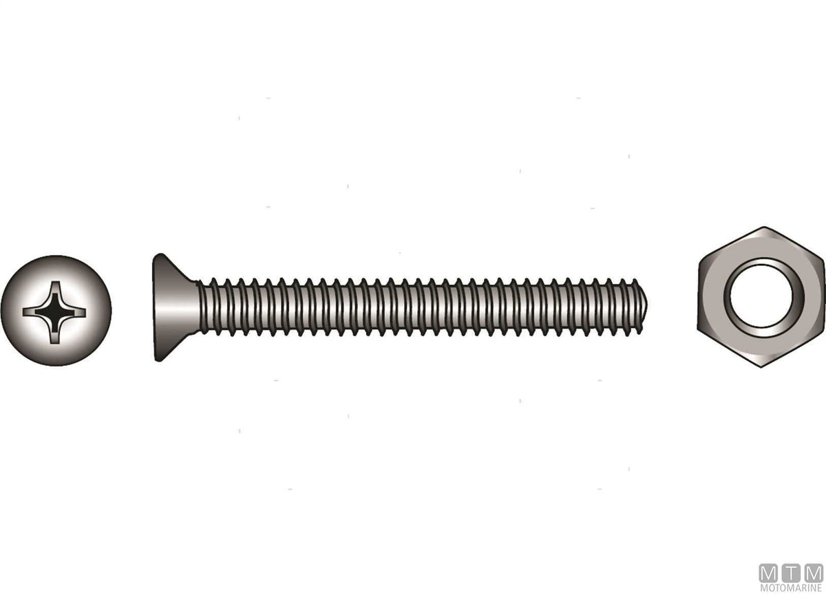 Countersunk flat head screws DIN965 + A4 stainless nuts M6x40 4 pcs - original photo Motomarine Srl