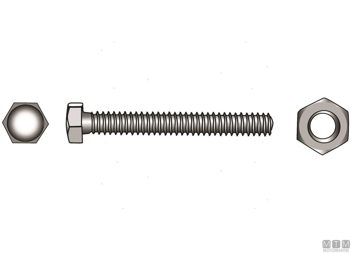 DIN933 hex head bolts + A4 stainless steel nuts M8x30, 4 pcs - original photo Motomarine Srl