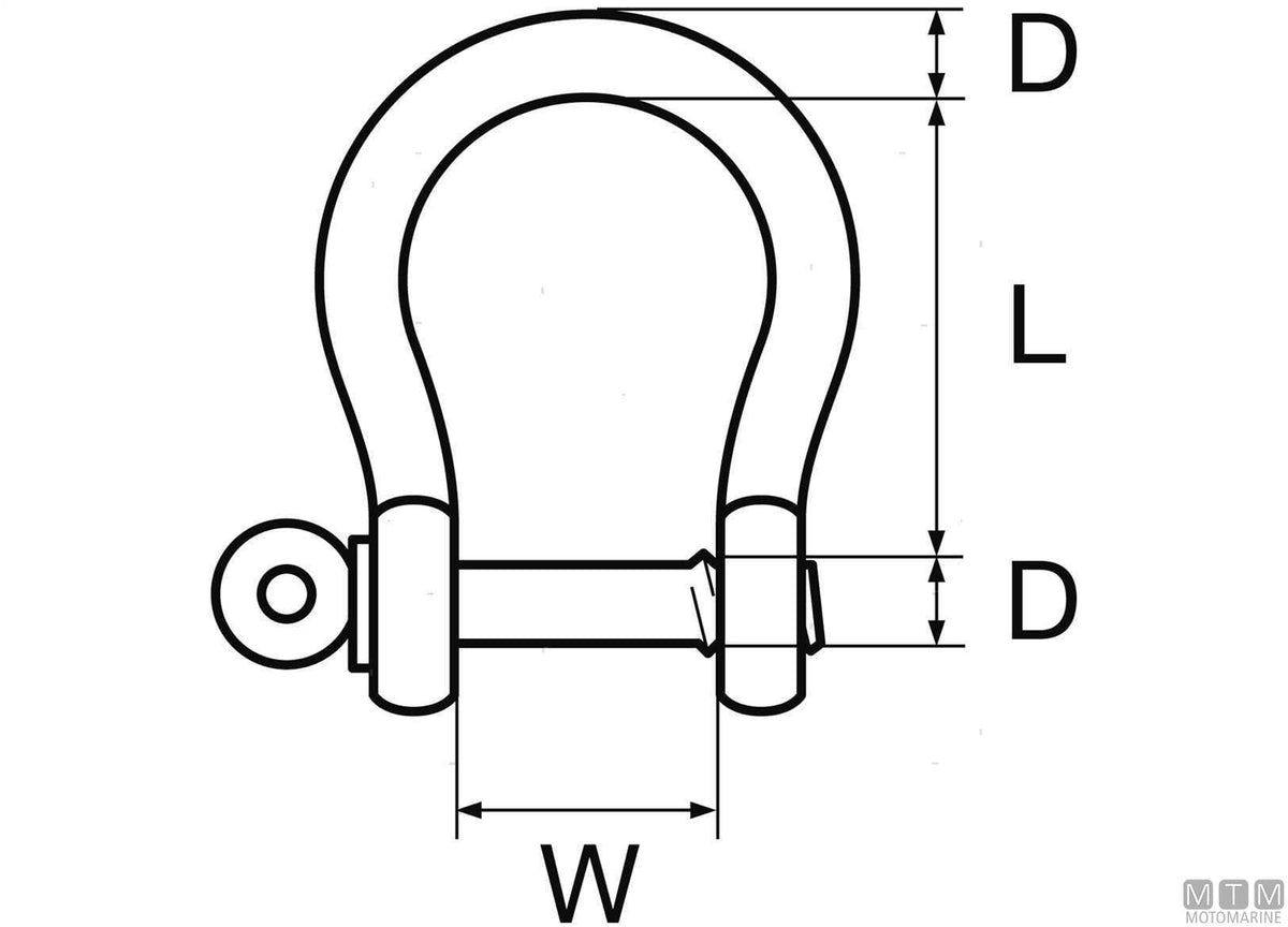 Omega shackle Ø8 mm AISI 316 stainless steel captive pin - original photo Motomarine Srl