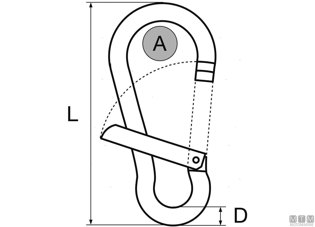 Classic snap hook Ø8 mm side opening stainless steel 316 - original photo Motomarine Srl