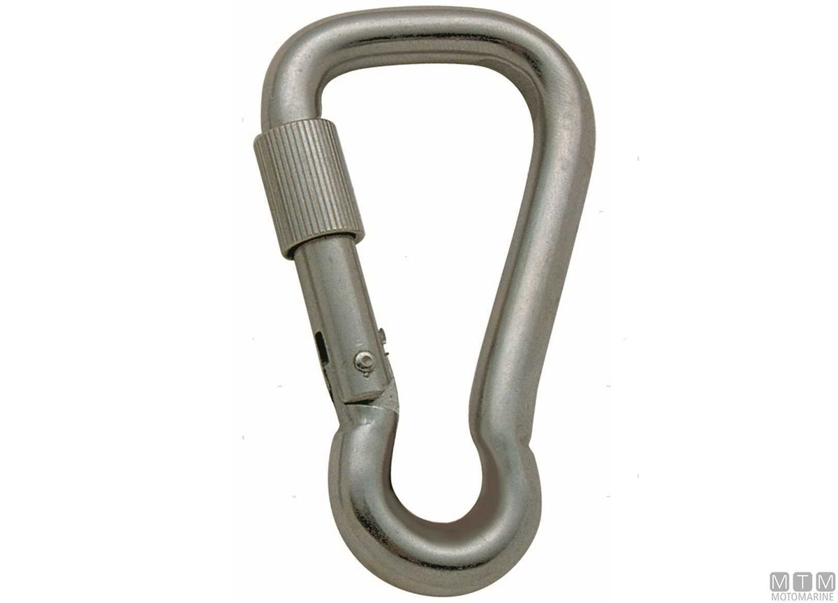 Wide snap hook Ø6 mm with safety lock stainless steel 316 - original photo Motomarine Srl