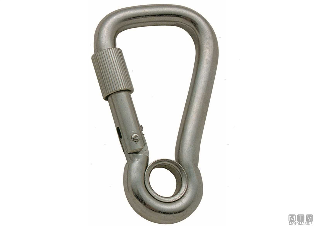 Wide snap hook Ø11 mm with eye and locking ring stainless steel 316 - original photo Motomarine Srl