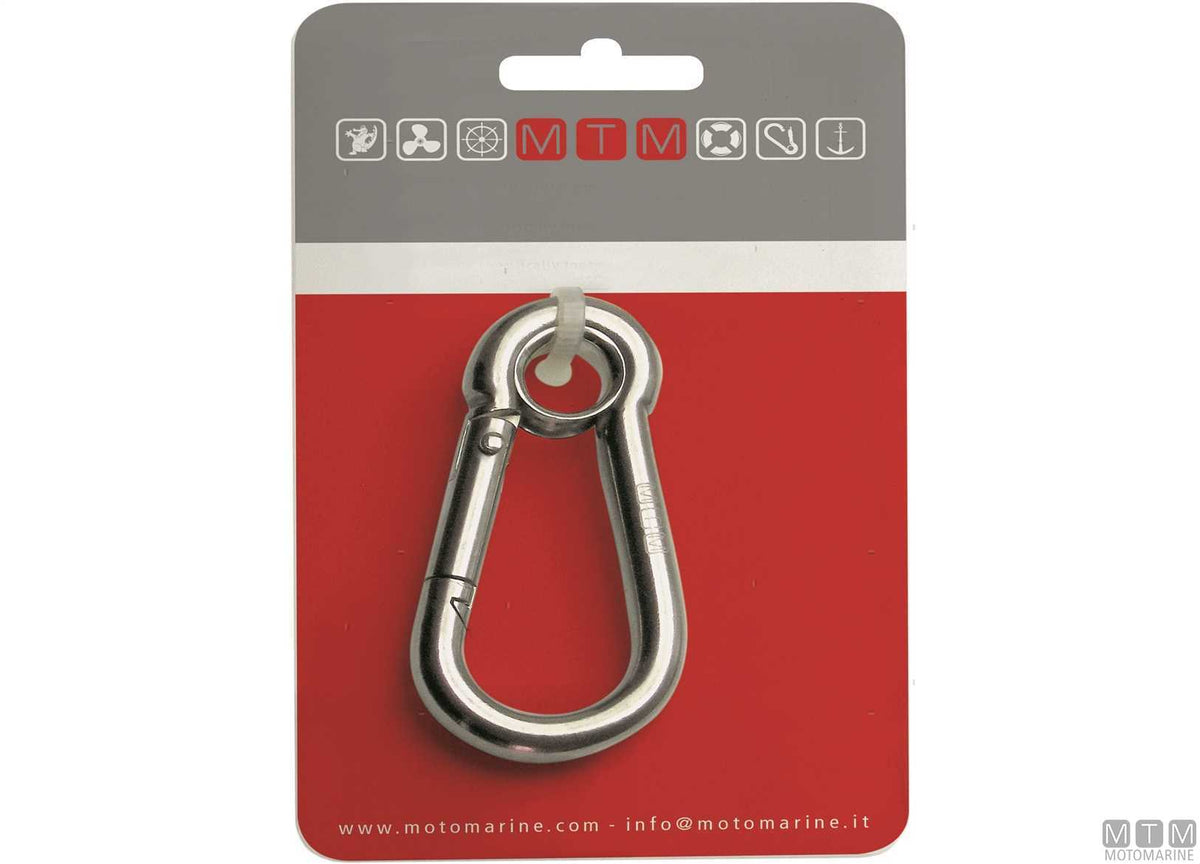 Classic snap hook Ø6 mm with eye stainless steel 316 blister pack - original photo Motomarine Srl