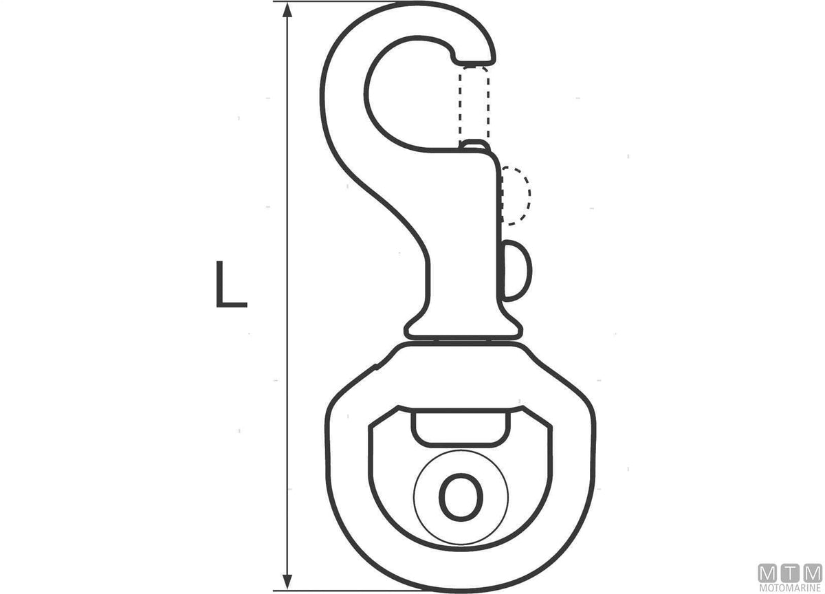 Piston snap hook Ø21 mm with swivel square stainless steel 316 - original photo Motomarine Srl
