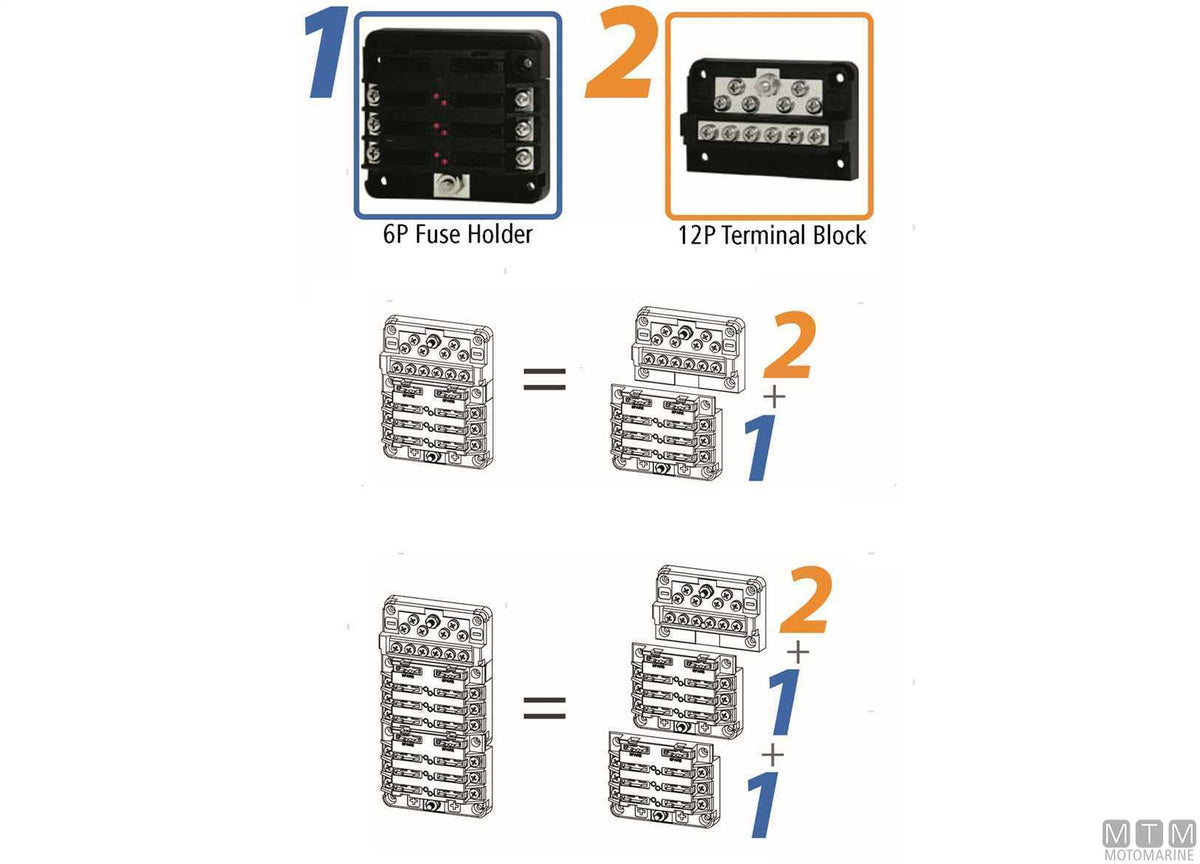 Modular terminal block for fuse holders, 12 terminals - original photo Motomarine Srl