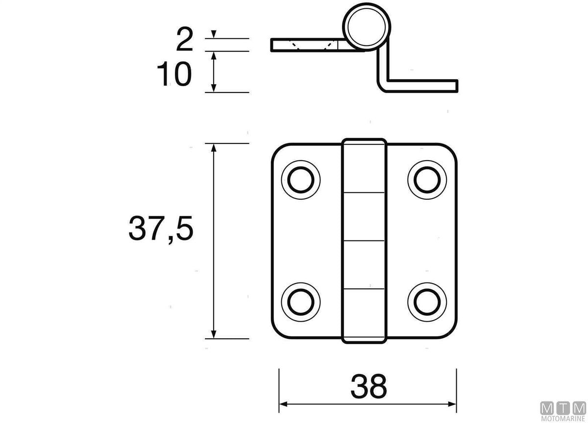 Mini lift-off hinge 37x38 mm h10 mm in AISI 316 stainless steel - original photo Motomarine Srl
