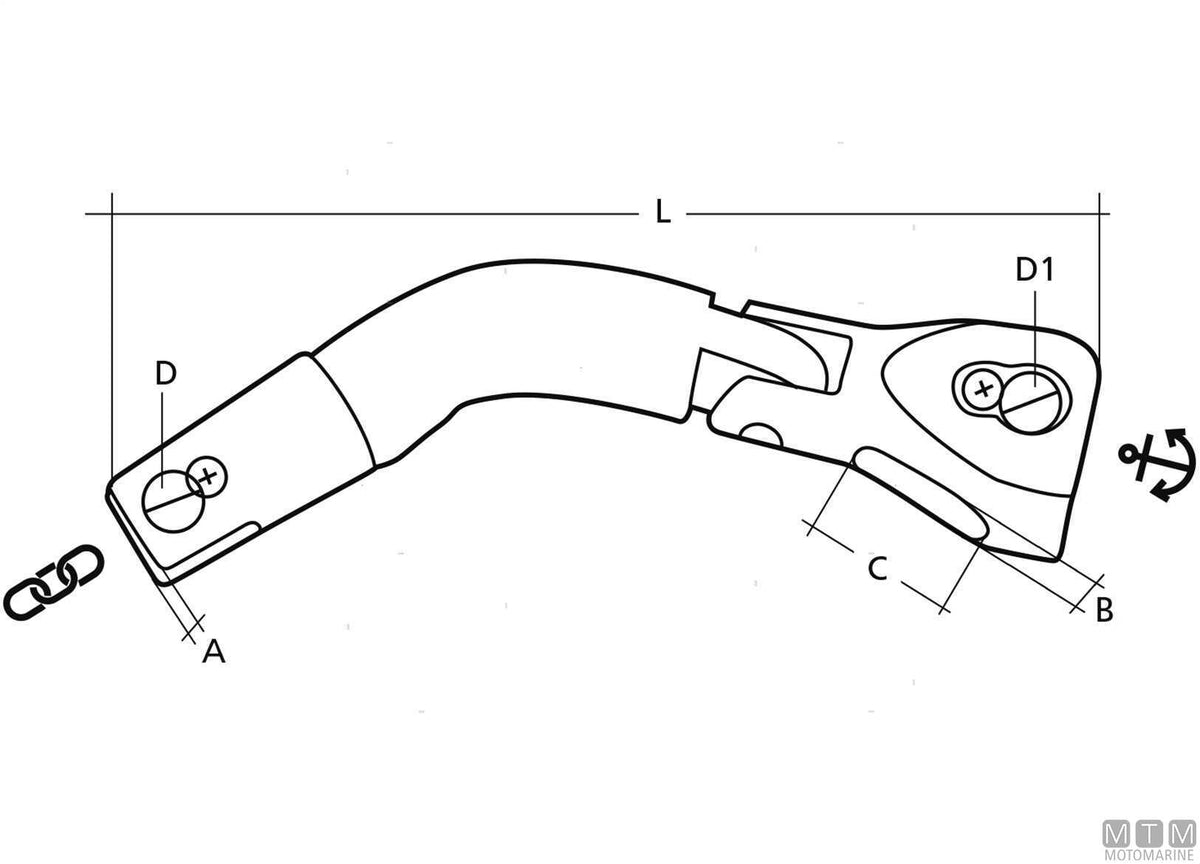 Trimmer anchor connector, chain Ø10/12 mm, L 250 mm, stainless steel 316 - original photo Motomarine Srl