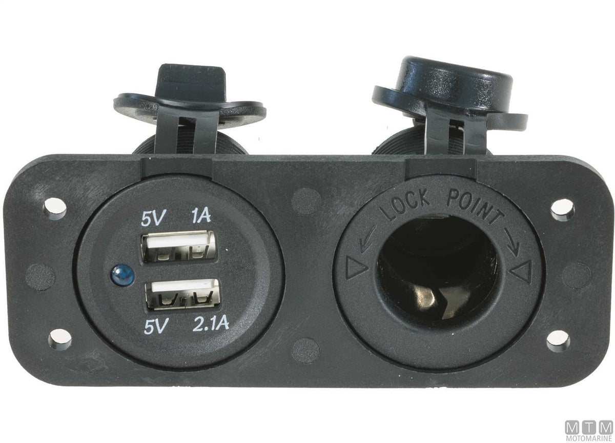 Panel with 12V socket and dual USB socket - original photo Motomarine Srl