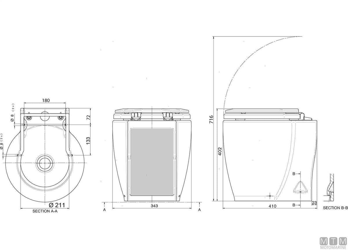 Ocean Laguna Standard electric toilet 24V - original photo Motomarine Srl