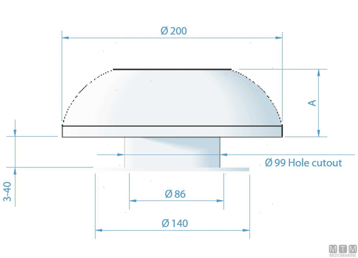 Deck vent Roca Ø200 mm, stainless steel - original photo Motomarine Srl
