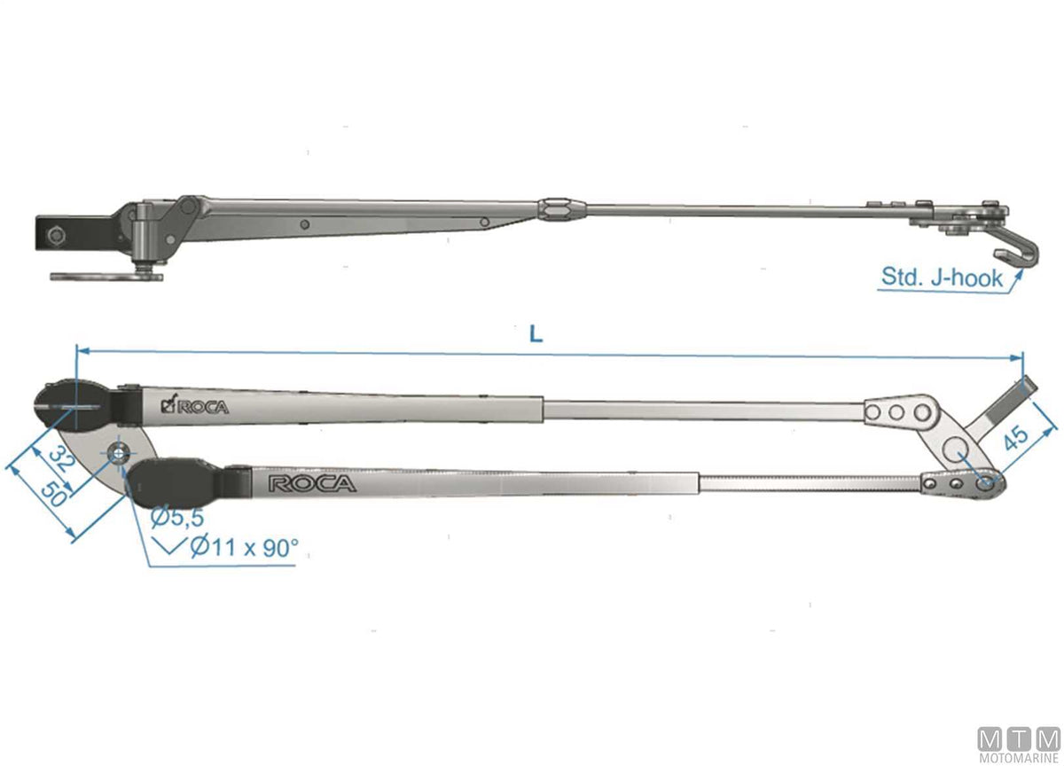 Pantograph telescopic arm Roca 324/460 mm stainless steel - original photo Motomarine Srl