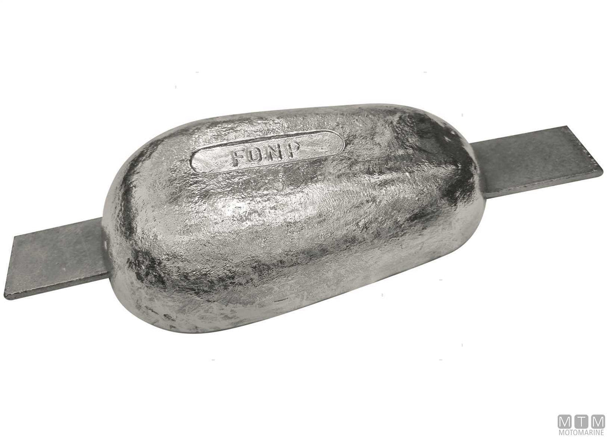 Drop-shaped plate anode with weld-on insert L120 mm 1.8 kg zinc - original photo Motomarine Srl