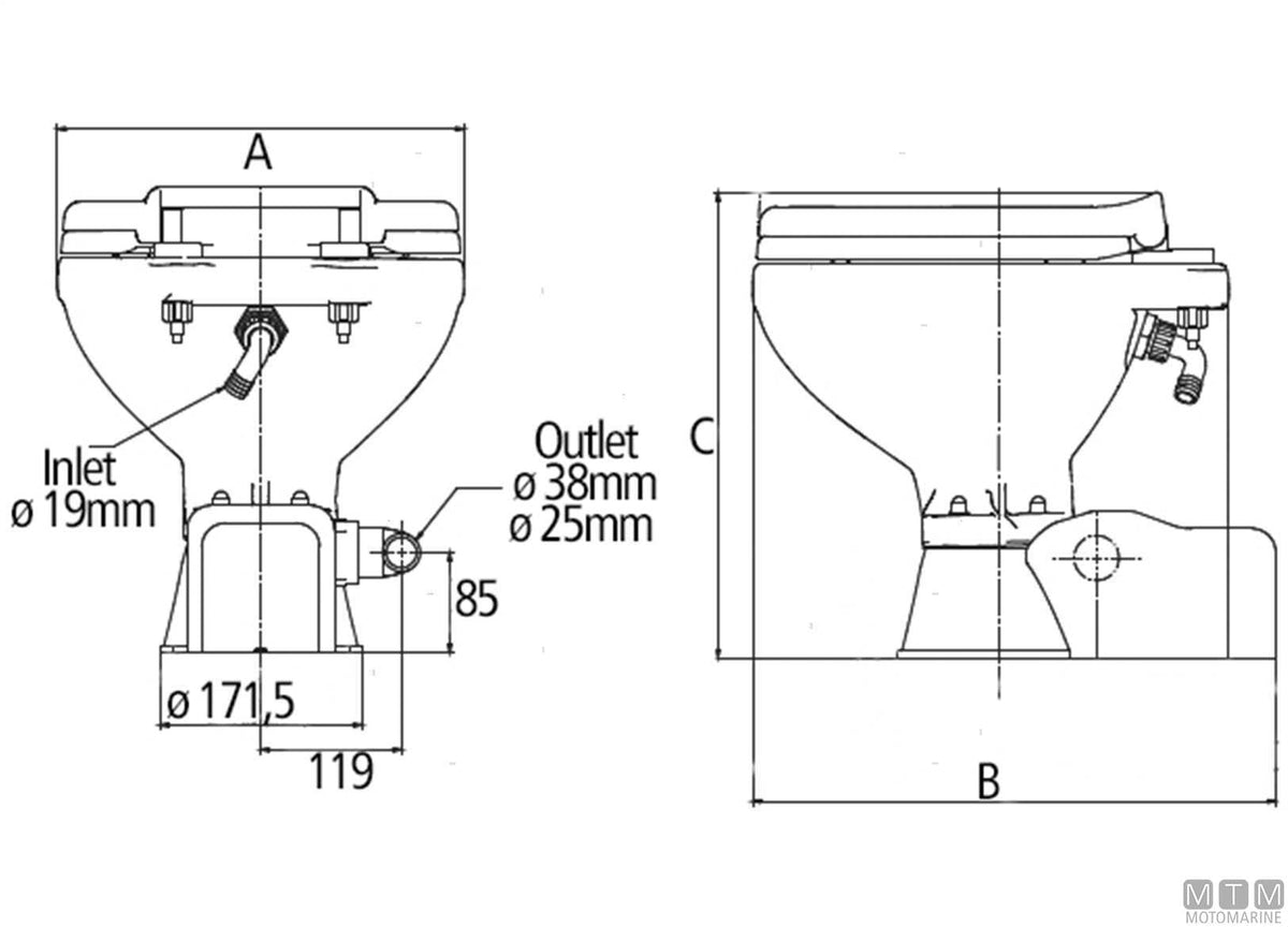 Discharge fitting for standard electric toilets - original photo Motomarine Srl