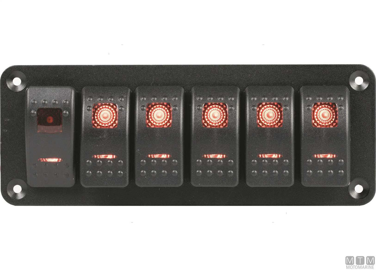 Aluminium panel with 6-position rocker switches 178x70 mm - original photo Motomarine Srl