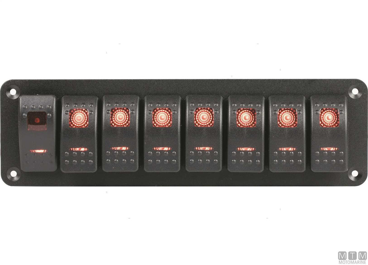 Aluminium panel with 8-position rocker switches 234x70 mm - original photo Motomarine Srl