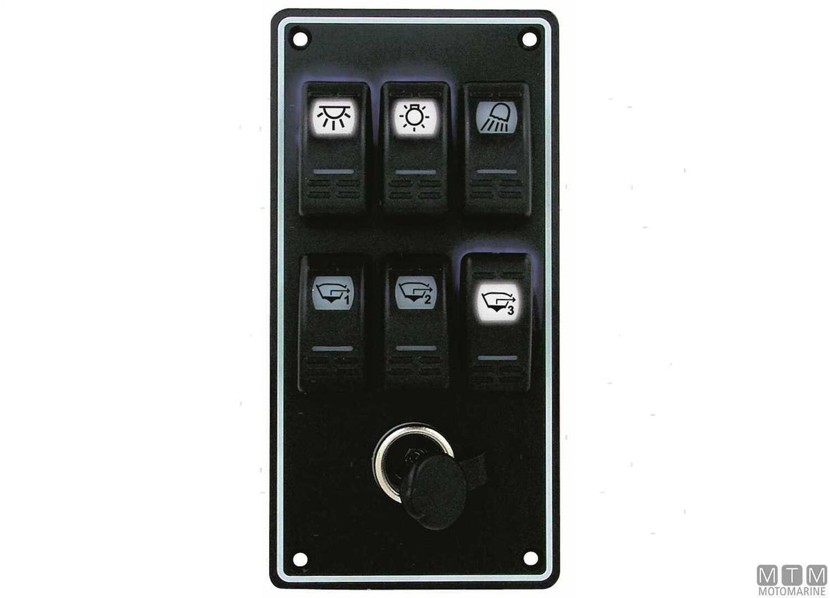 Panel with 6+1-position rocker switches 205x102 mm - original photo Motomarine Srl
