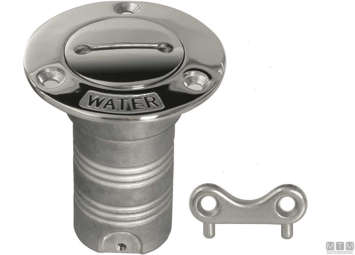 Flush fuel deck fill Ø50 mm stainless steel with key - original photo Motomarine Srl