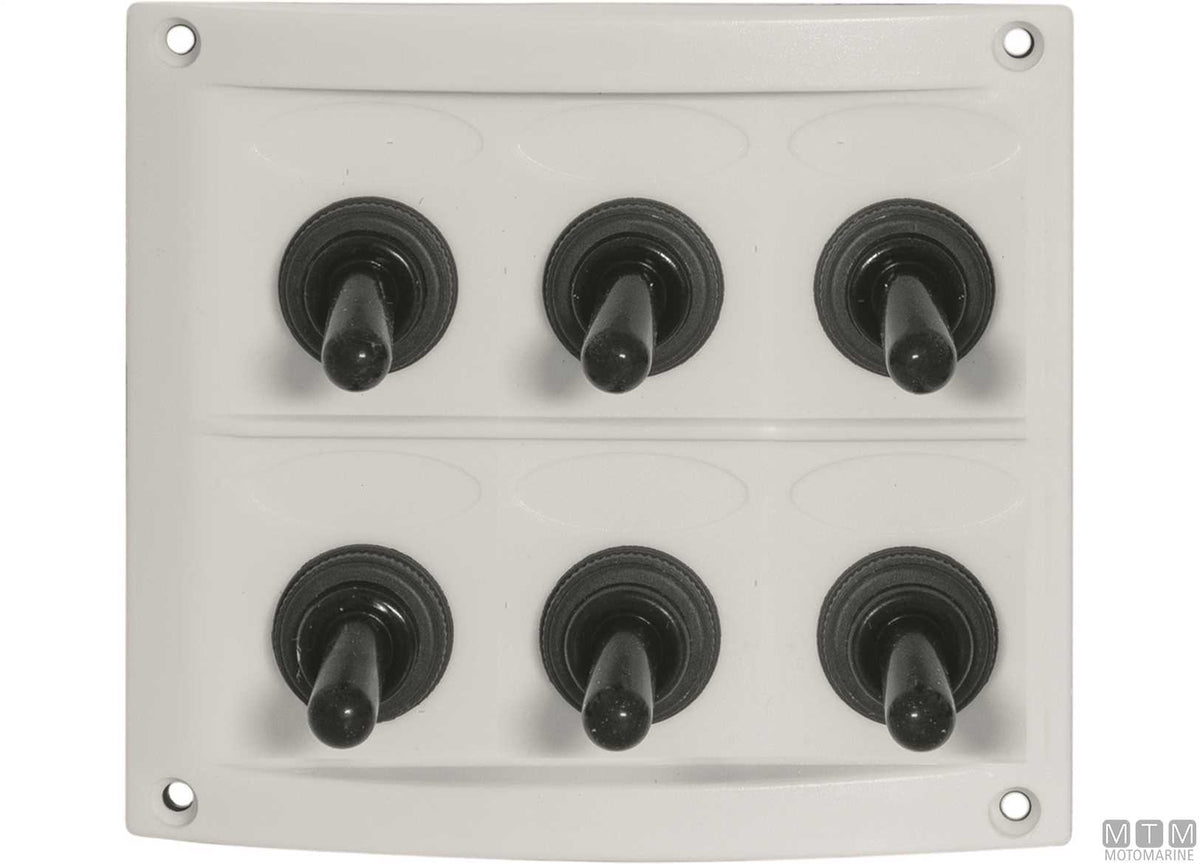 White panel with LED lever switches, 6 positions, 125x100 mm - original photo Motomarine Srl