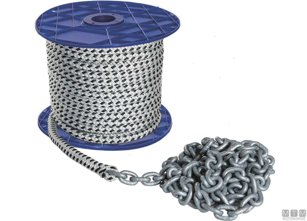 Polyester braid Ø14 mm 50 m + galvanized chain Ø8 mm 7.5 m - original photo Motomarine Srl