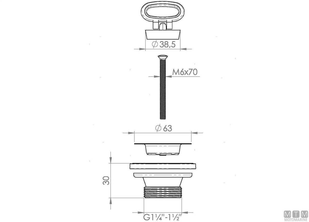 Drain strainer for Ø50 mm hole outlet 1"1/4 - original photo Motomarine Srl