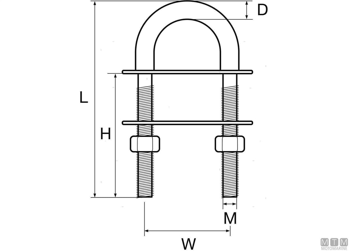 U-bolt with self-locking nuts Ø14 mm stainless steel 316 - original photo Motomarine Srl
