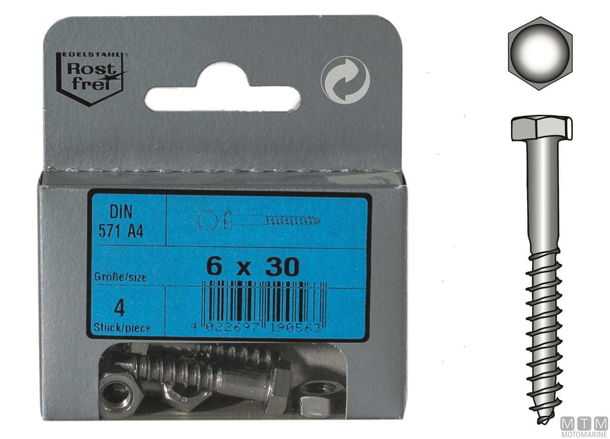 DIN571 A4 stainless steel hex head wood screws 8x60, 2 pcs - original photo Motomarine Srl