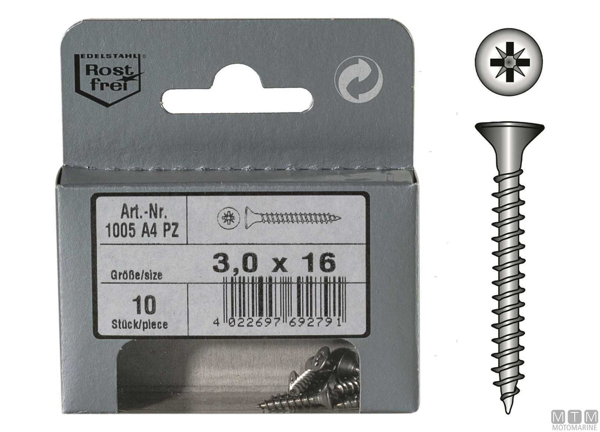 Torx chipboard screws DIN6112 stainless steel A4 3x16 20 pcs - original photo Motomarine Srl