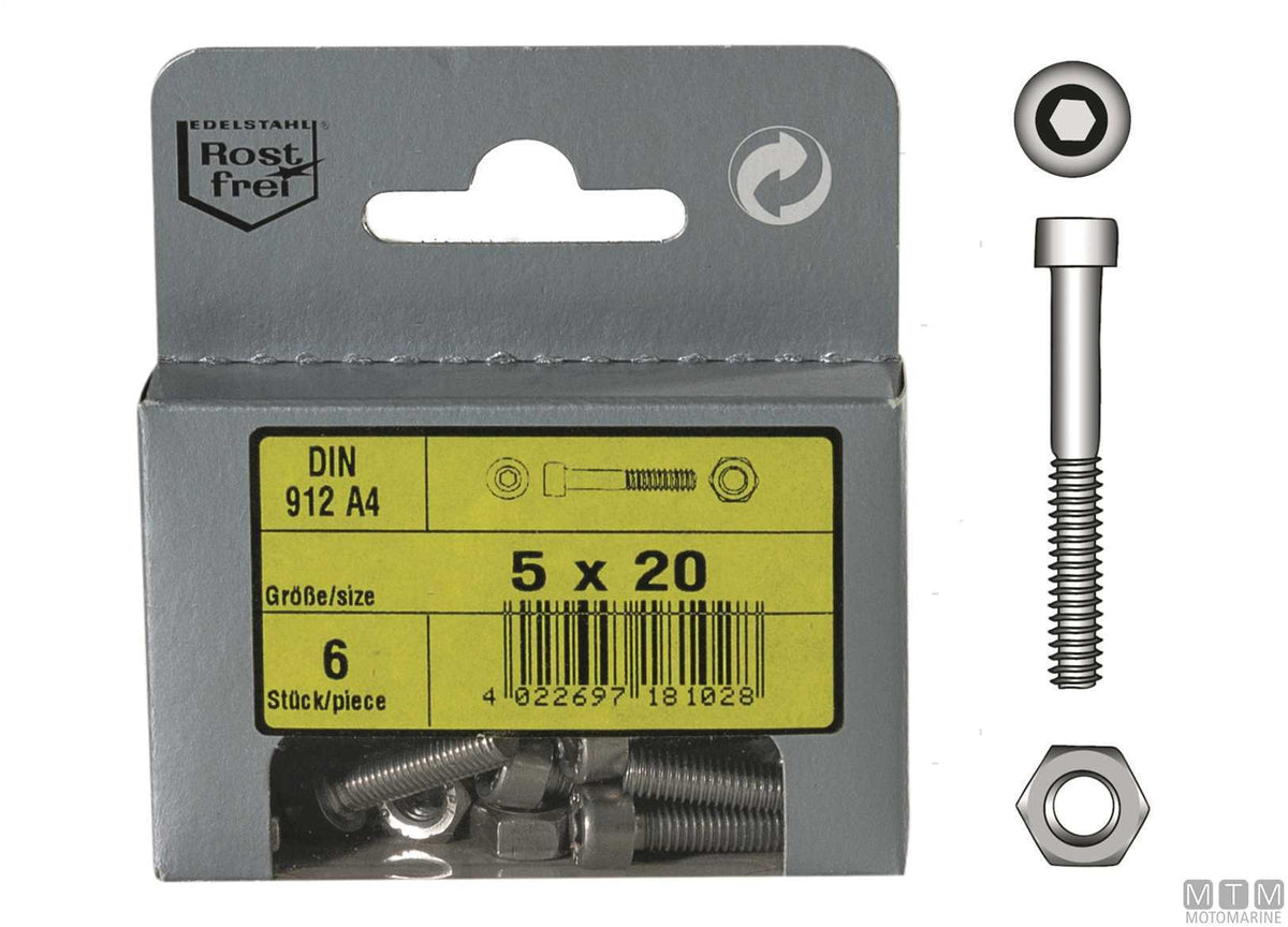 DIN912 hex socket screws + A4 stainless nuts M6x30, 4 pcs - original photo Motomarine Srl