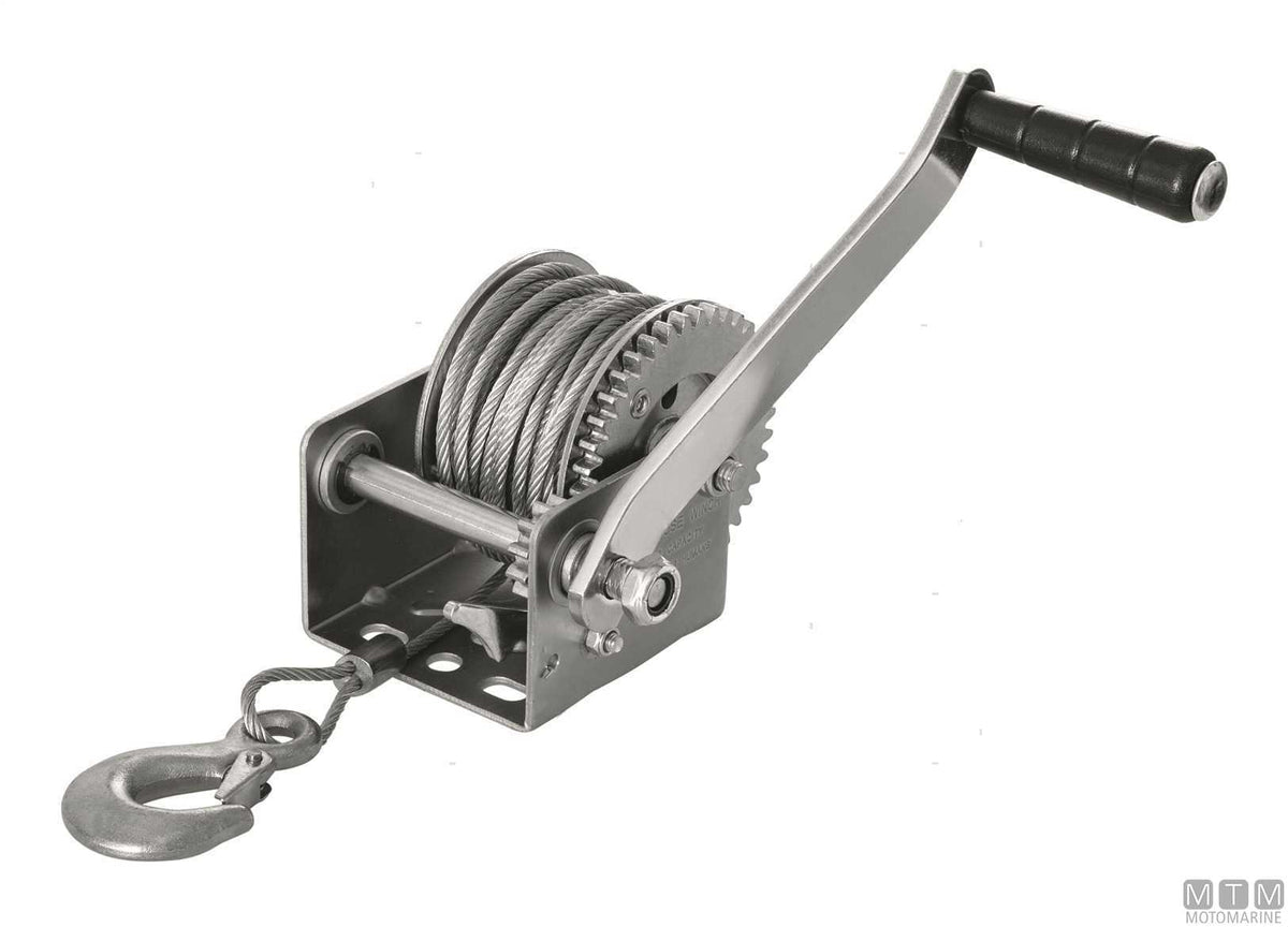 Manual trailer winch with cable and hook, 525 kg pull - original photo Motomarine Srl
