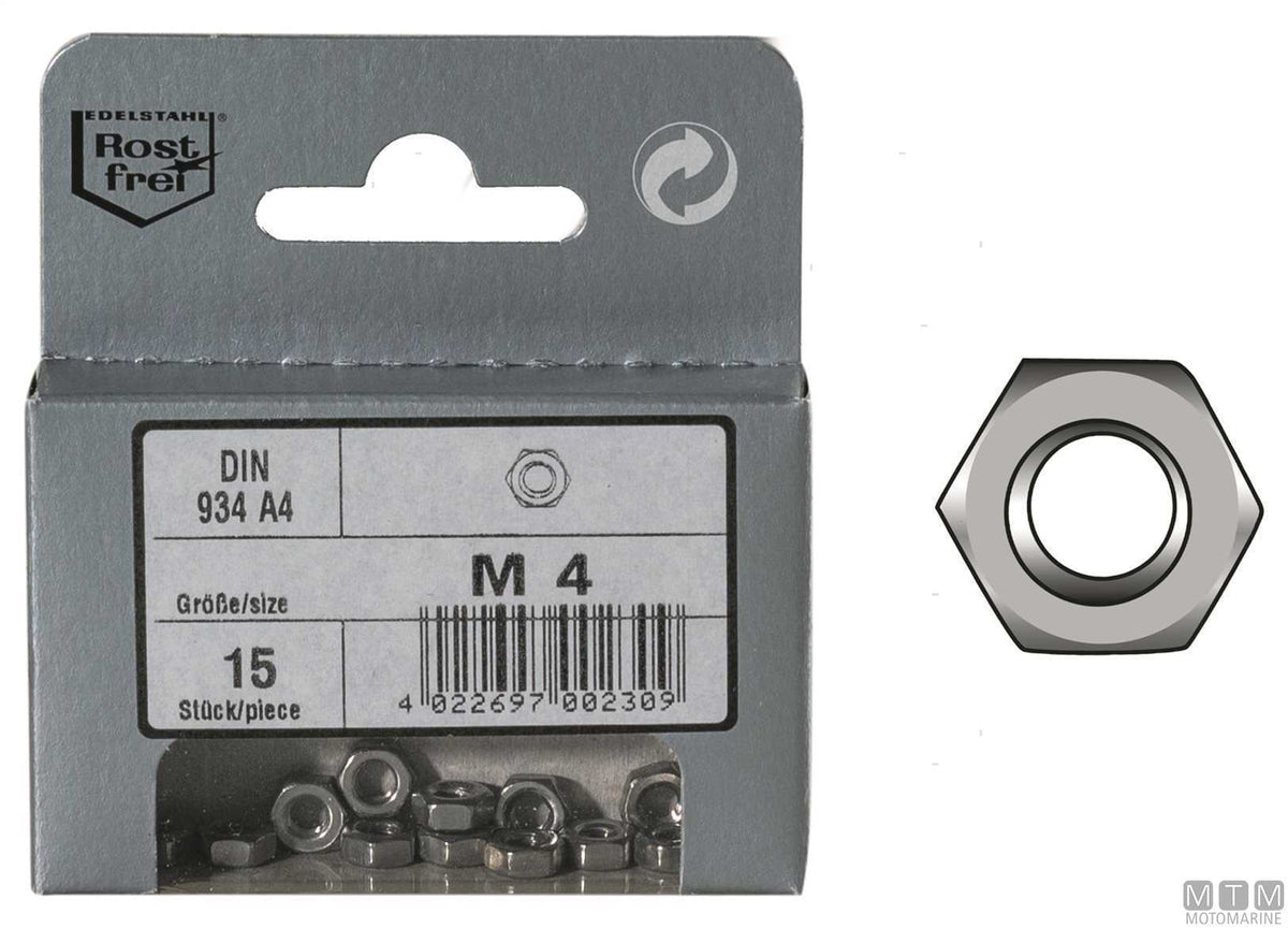 DIN934 hex nuts, stainless steel A4, M6, 15 pcs - original photo Motomarine Srl
