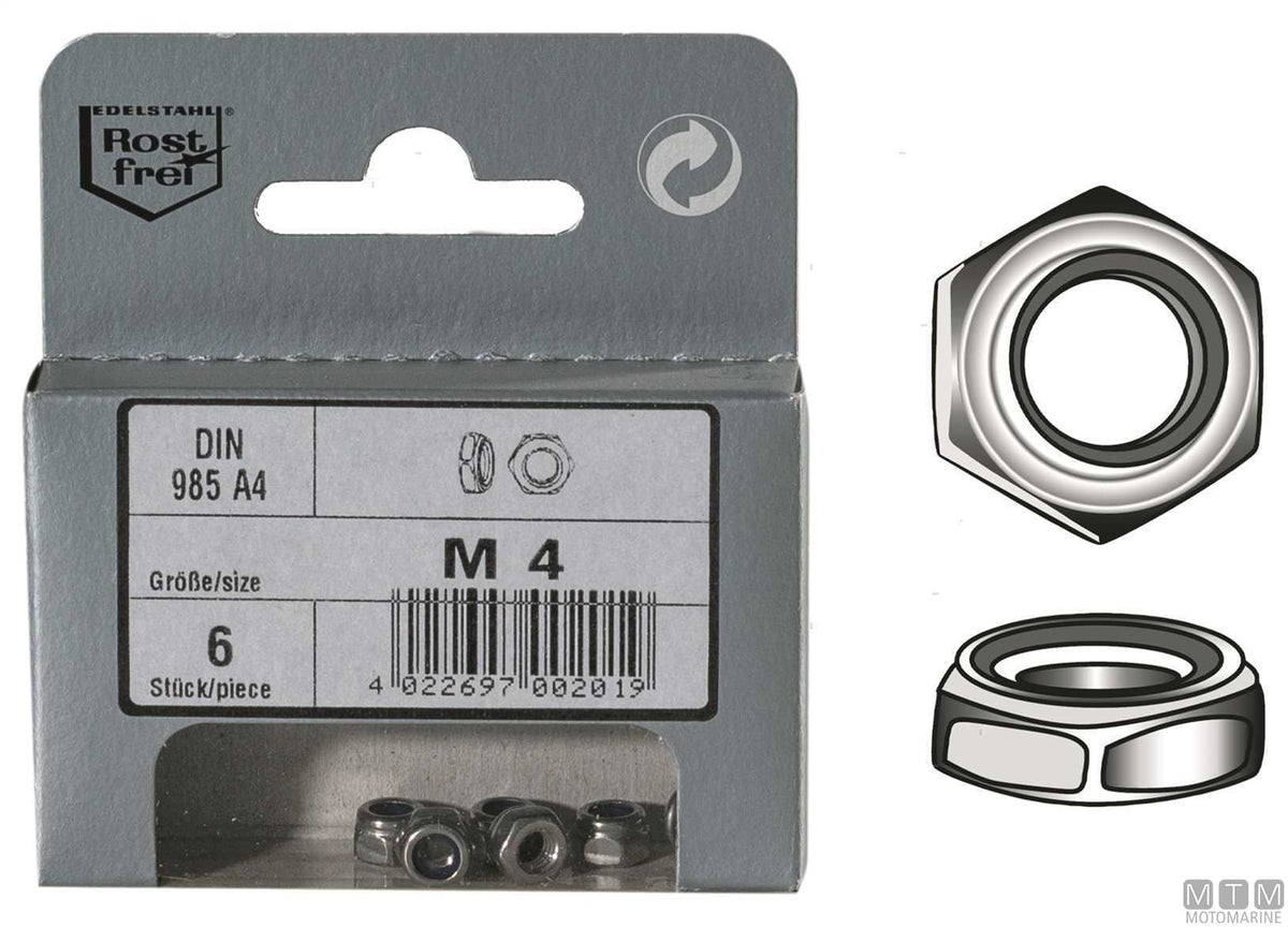 DIN985 self-locking nuts, stainless steel A4, M8, 10 pcs - original photo Motomarine Srl
