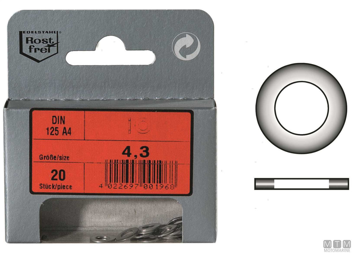 DIN125 flat washers, stainless steel A4, Ø17 mm, 6 pcs - original photo Motomarine Srl