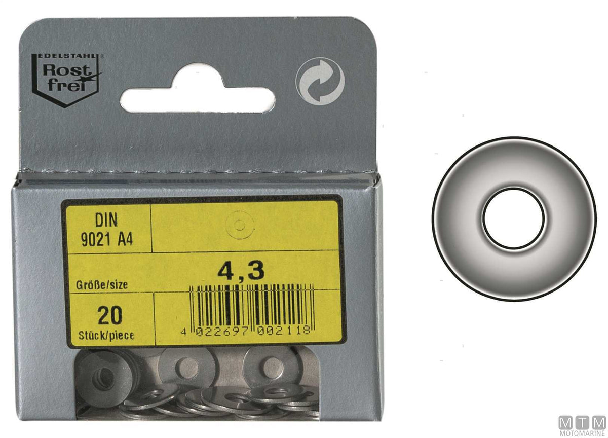 DIN9021 large washers, stainless steel A4, Ø6.4 mm, 20 pcs - original photo Motomarine Srl