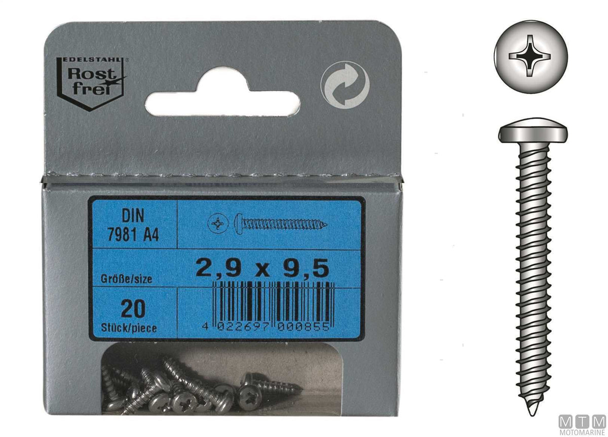 DIN7981 pan head self-tapping screws, A4 stainless steel, Ø4.8x38 mm, 8 pcs - original photo Motomarine Srl