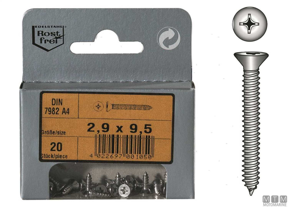 Self-tapping screws countersunk head DIN7982 stainless steel A4 Ø4.8x16 mm 20 pcs - original photo Motomarine Srl