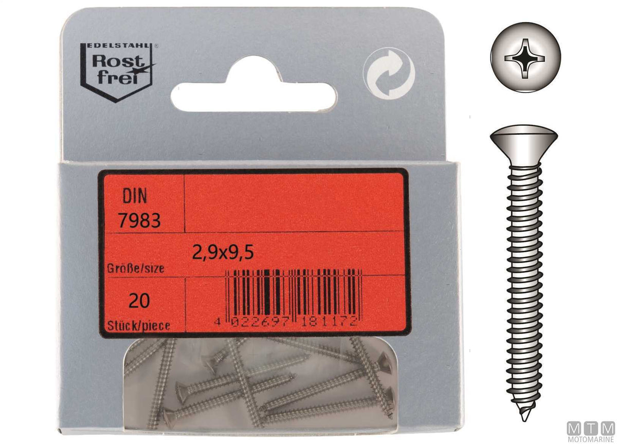 Self-tapping screws, raised countersunk head, DIN7983 stainless steel A4 Ø4.8x13 mm 20 pcs - original photo Motomarine Srl