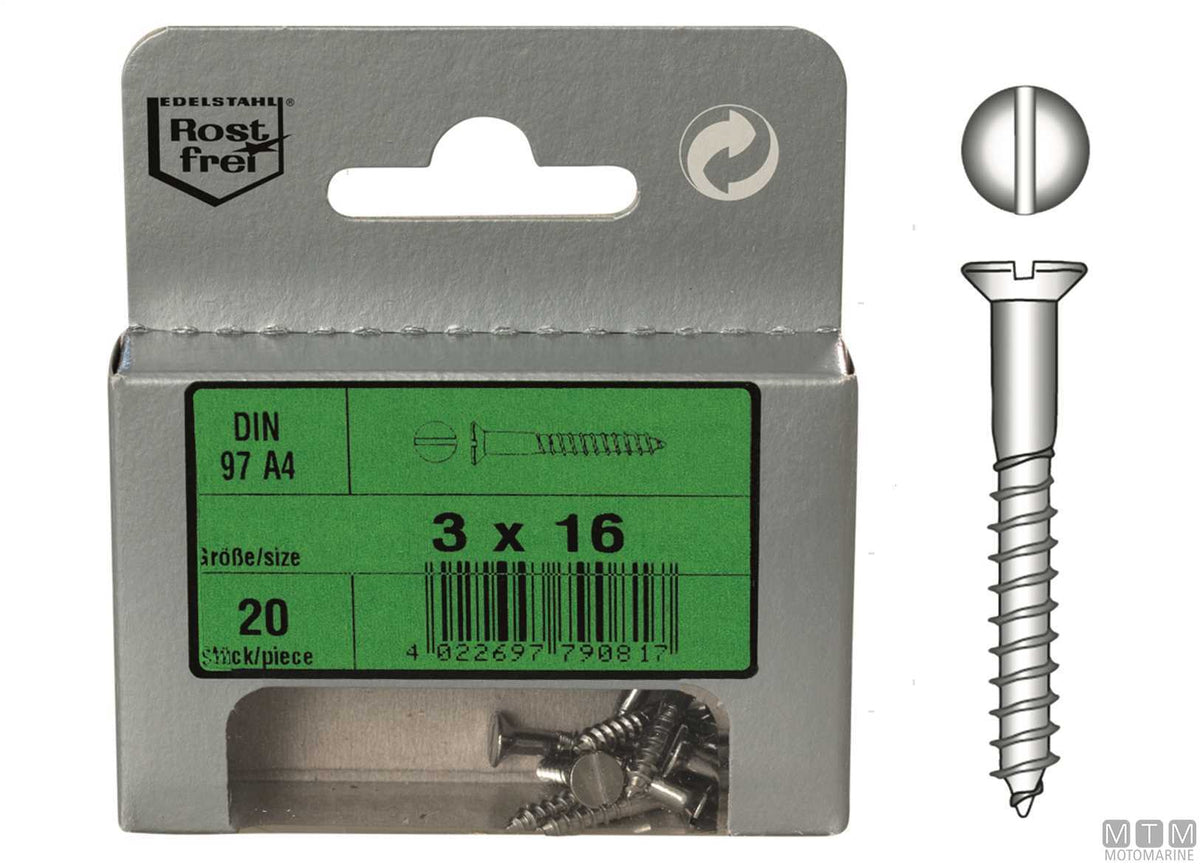 Wood screws countersunk flat head DIN97 3x12 20 pcs - original photo Motomarine Srl