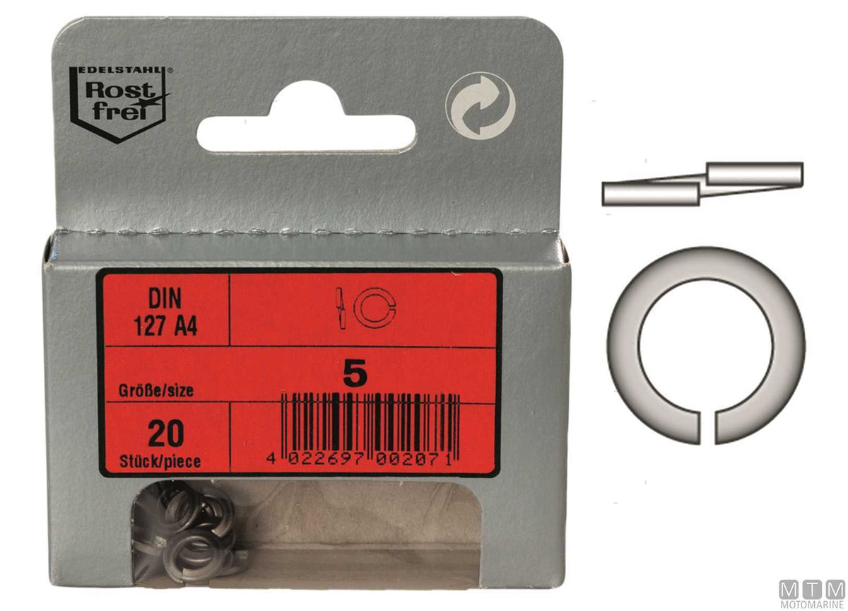 Spring lock washers DIN127 stainless steel A4 Ø4.1 mm 30 pcs - original photo Motomarine Srl