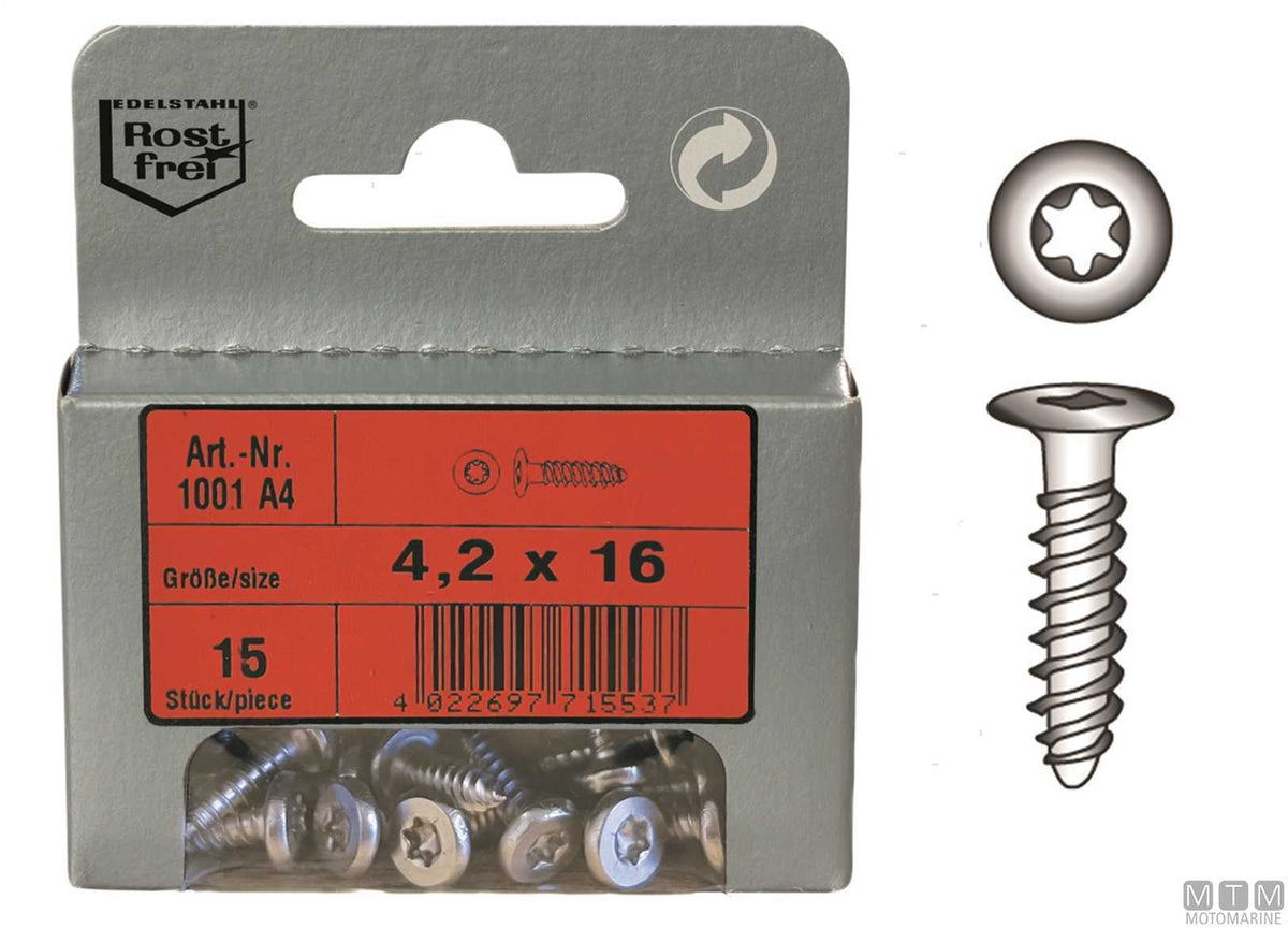 Wood screws Torx drive stainless steel A4 4.2x16 15 pcs - original photo Motomarine Srl