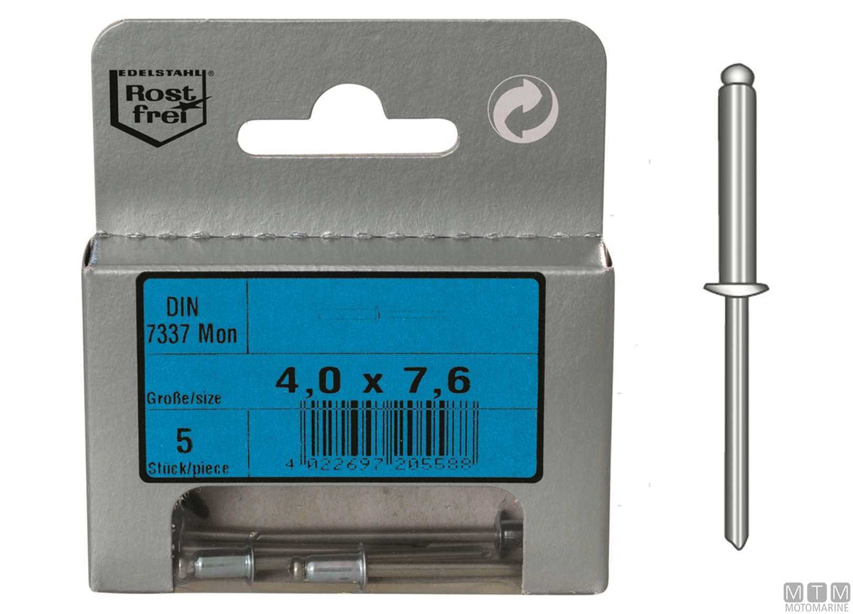 Stainless steel rivets DIN1014 A4 Ø4.0x16 mm, 6 pcs - original photo Motomarine Srl
