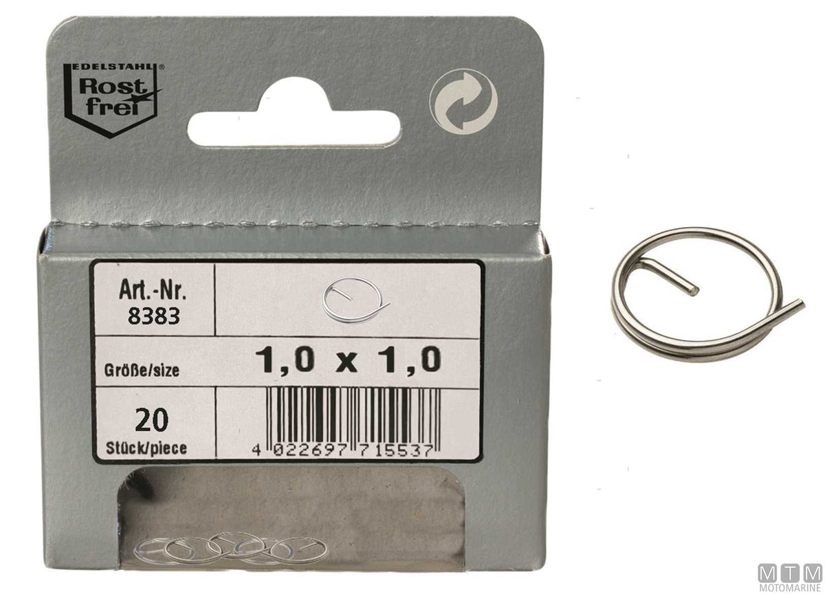 Safety split rings 8383 stainless steel A4 Ø1.5x20 mm, 10 pcs - original photo Motomarine Srl