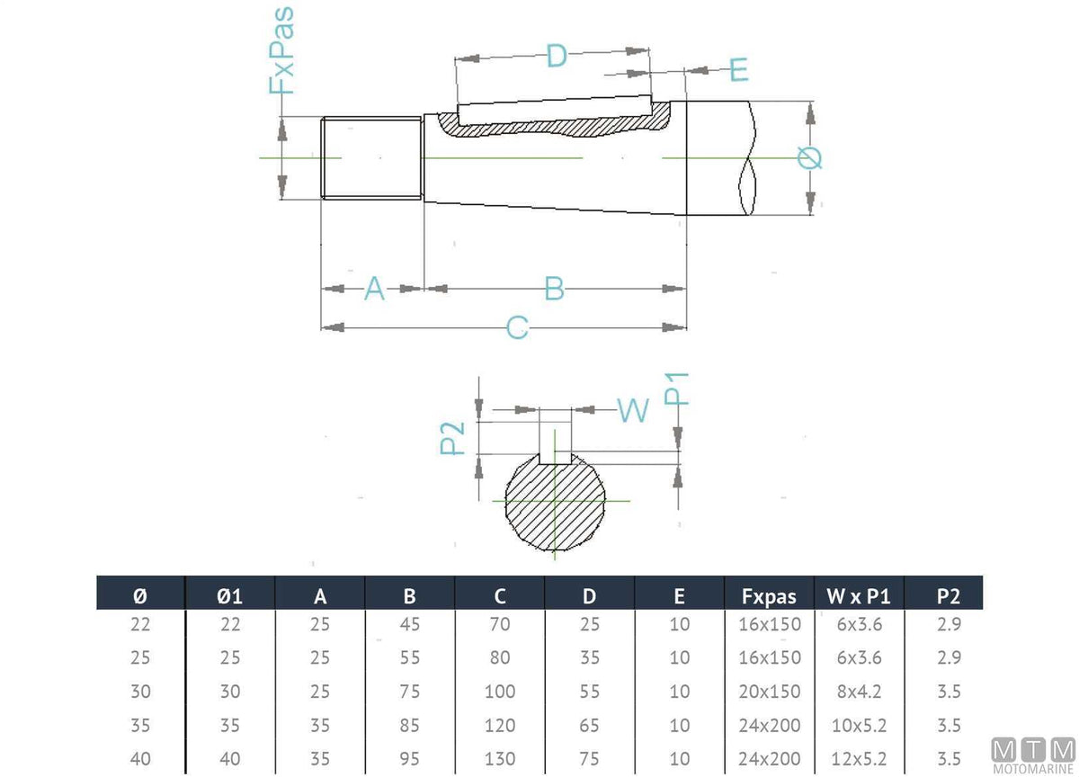 Duplex stainless steel propeller shaft Ø30 mm L150 cm - original photo Motomarine Srl