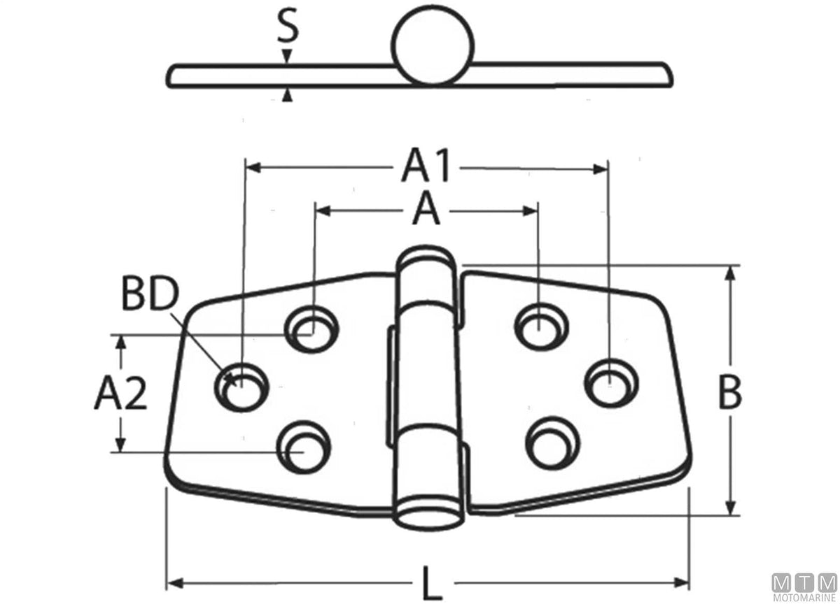 MTECH biscuit friction hinge 42x76 mm in stainless steel 316 - original photo Motomarine Srl