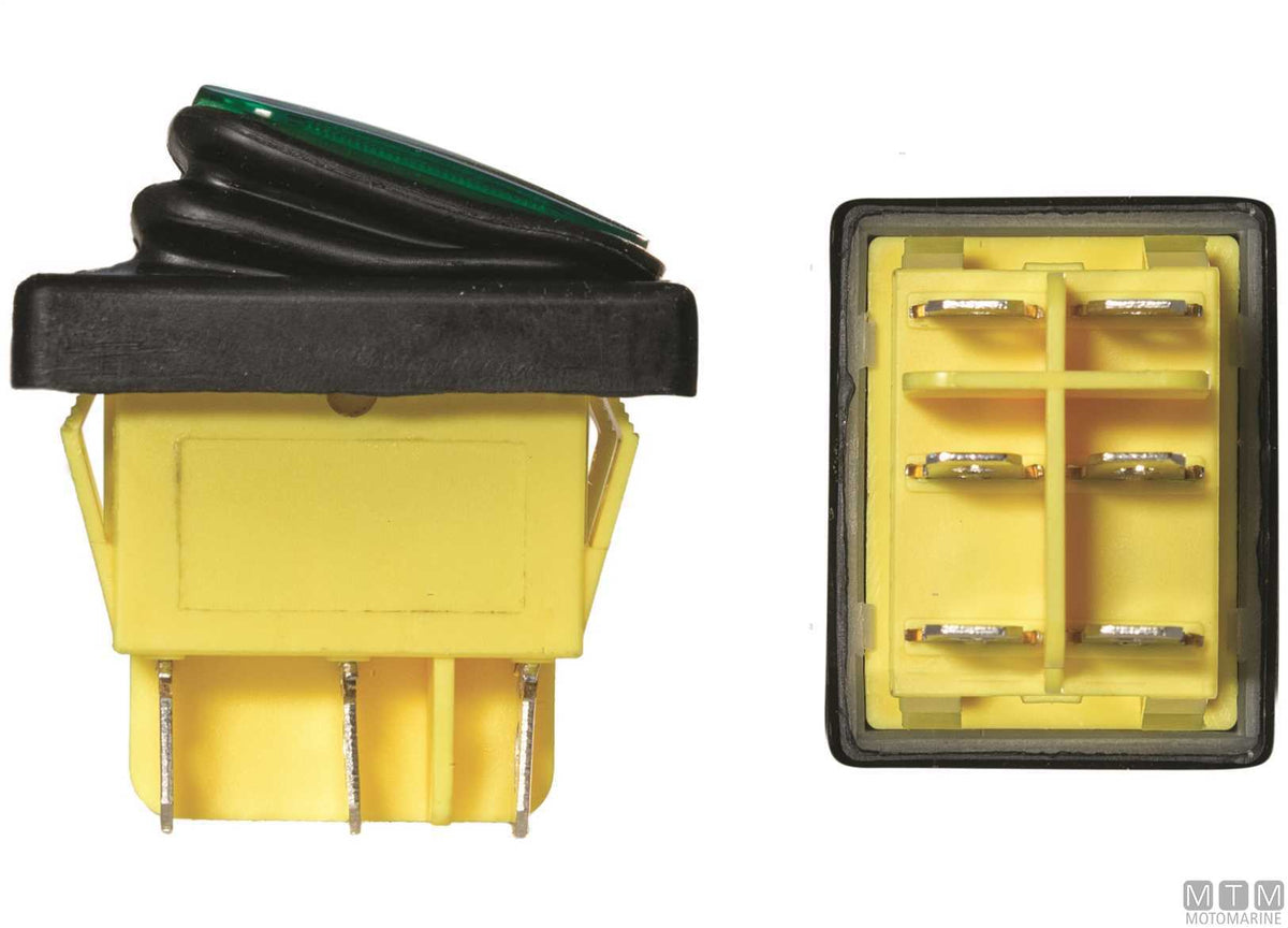 Green ON-OFF-ON rocker switch 20 A 6 terminals - original photo Motomarine Srl