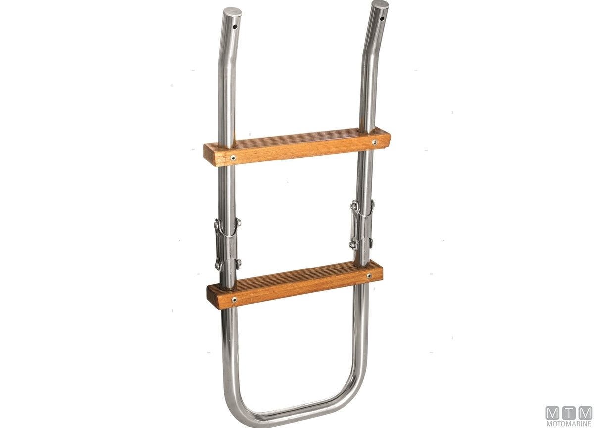 3-step ladder, platform mount Ø22/25 mm, AISI 316 stainless steel and wood - original photo Motomarine Srl