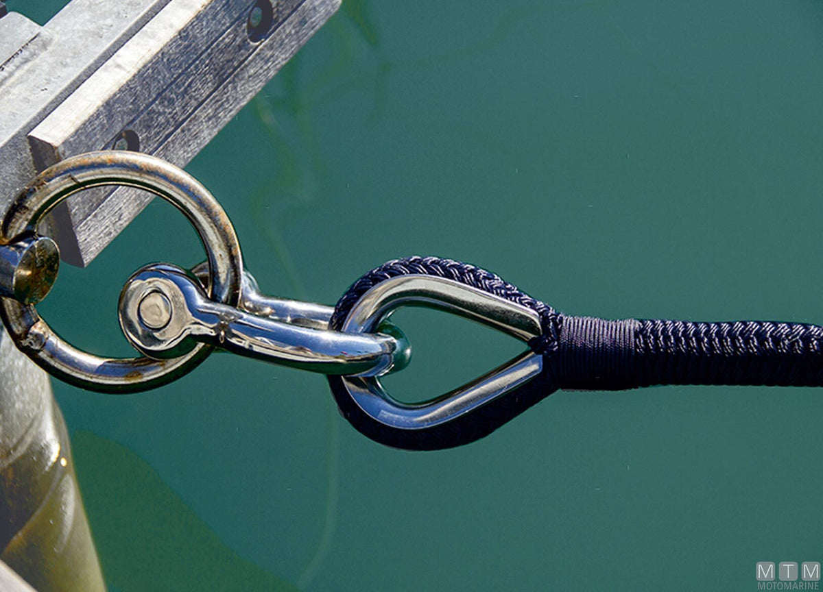 Navy blue 16-strand mooring braid with stainless steel thimble Ø8 mm, 10 m - original photo Motomarine Srl